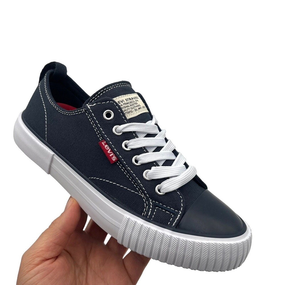 Levis‎ Youth Boys- Girls Classic Sneaker Size 3 Navy Blue Vegan Canvas Lace up